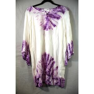 The Nu Vintage Purple Tie-Dye Boho Tunic Top Crochet Trim Bell Sleeve NWOT